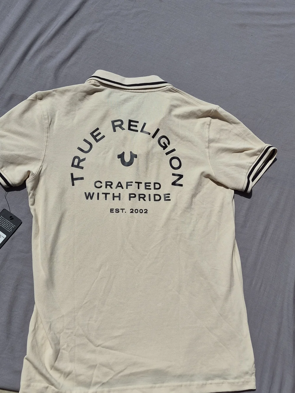 True Religion Men’s Cream Polo with Black Trim Size Large MSRP 69.99
